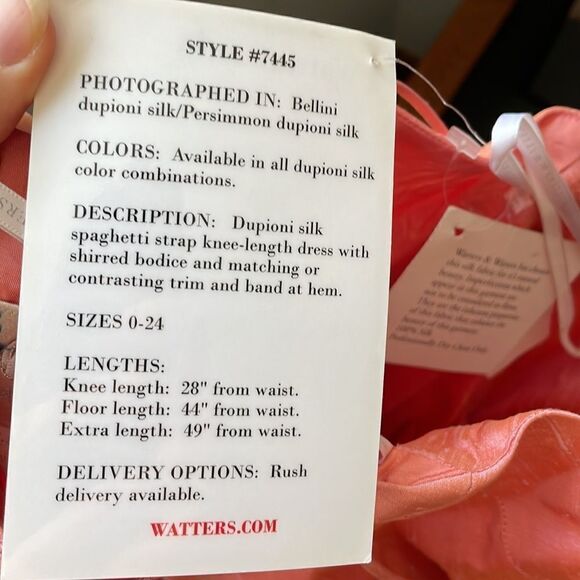 Watters & Watters Dupioni Silk Spaghetti Strap Dress Pink 10 - Picture 10 of 10